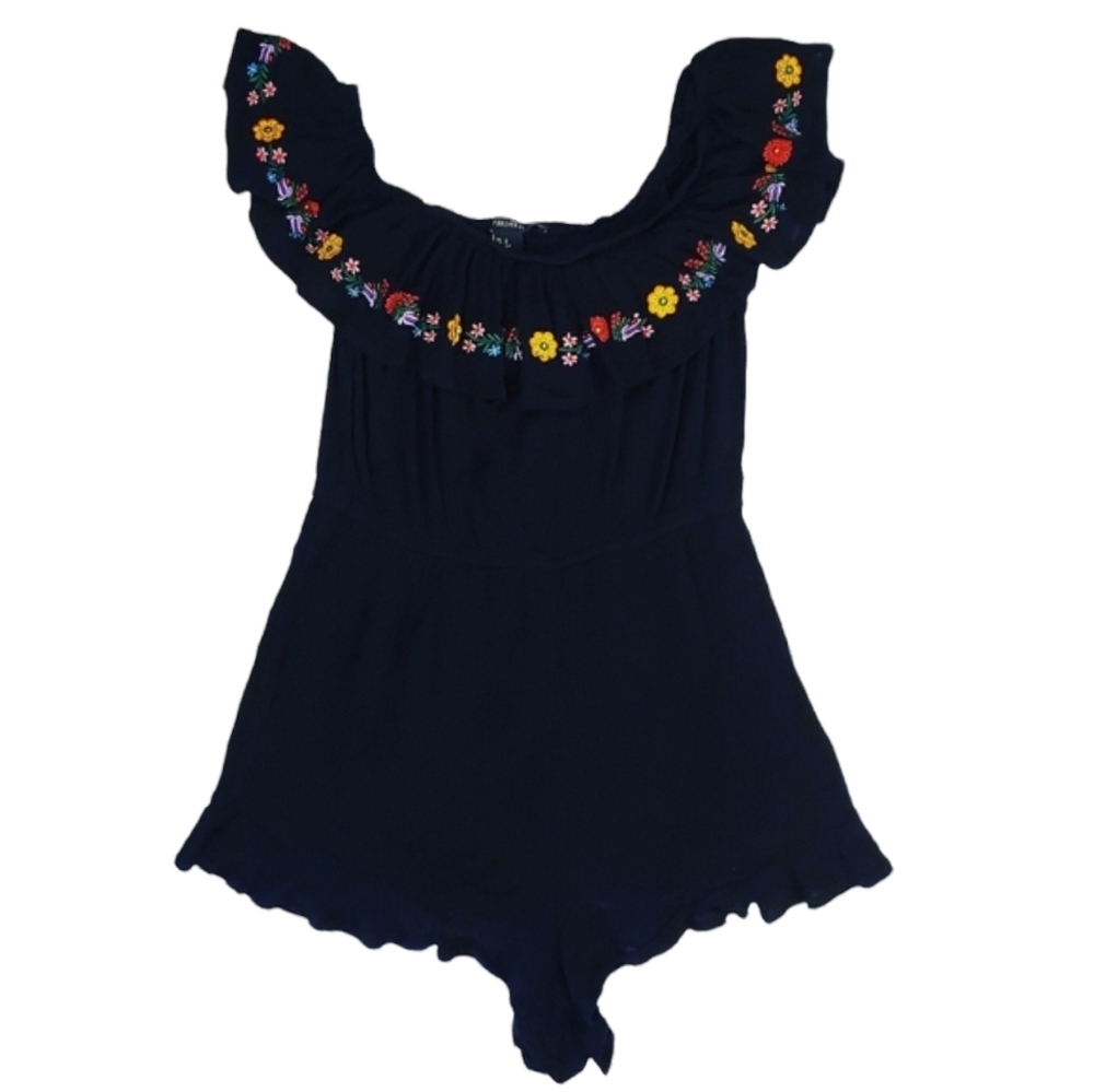 Forever 21 Womens Black Floral Print Romper S